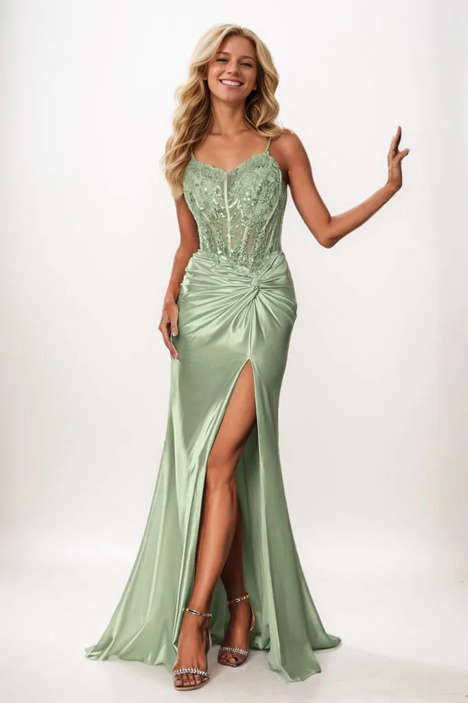 V-neck Corset Bodice Sheath Prom Dresses CS0931