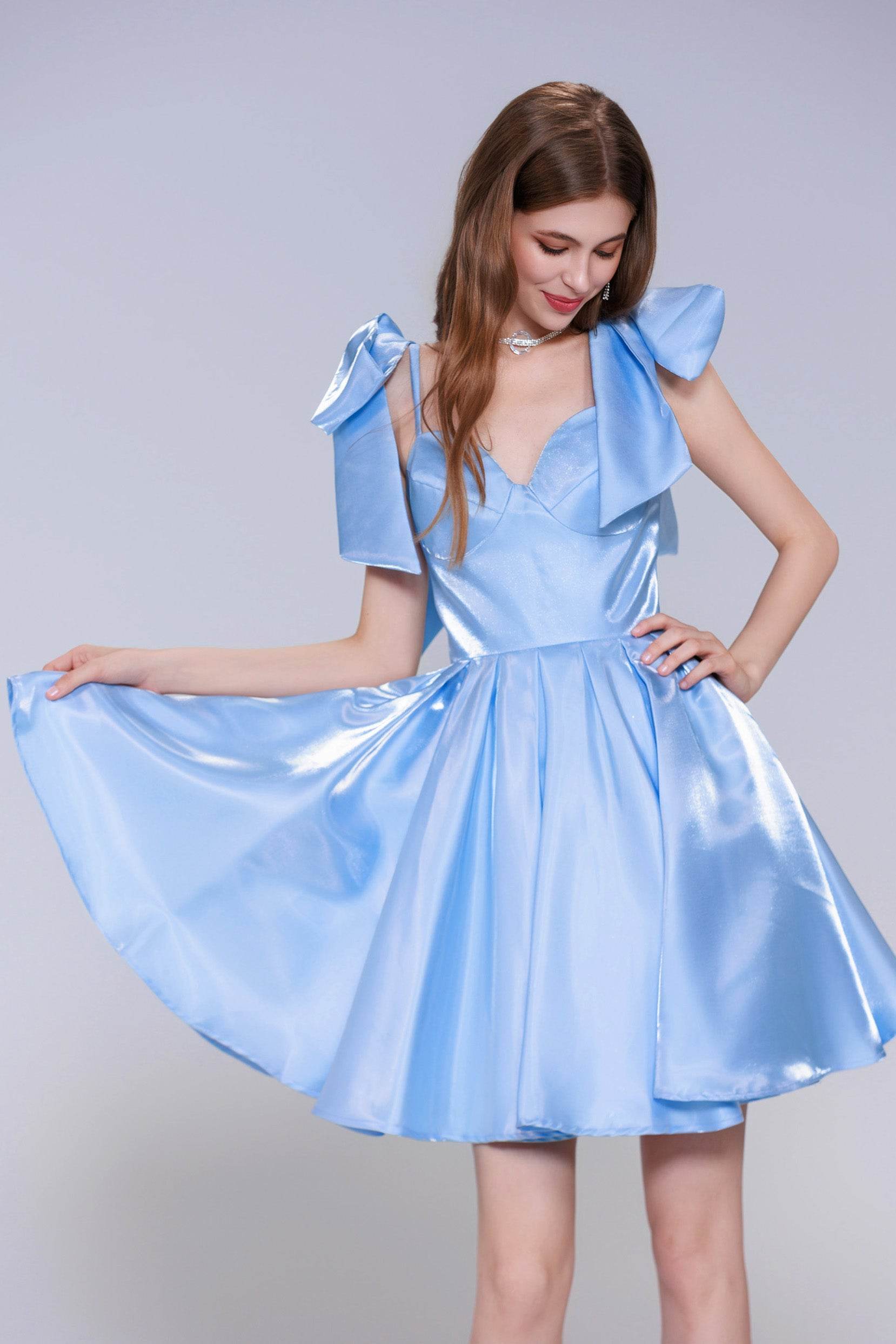 Princess Short Blue Stain Homecoming Dress with Bow A Line Corset Mini Party Dress COCOMELODY CS0944, Fiery Red Princess Short Blue Stain Homecoming Dress with Bow A Line Corset Mini Party Dress COCOMELODY CS0944, Fiery Red