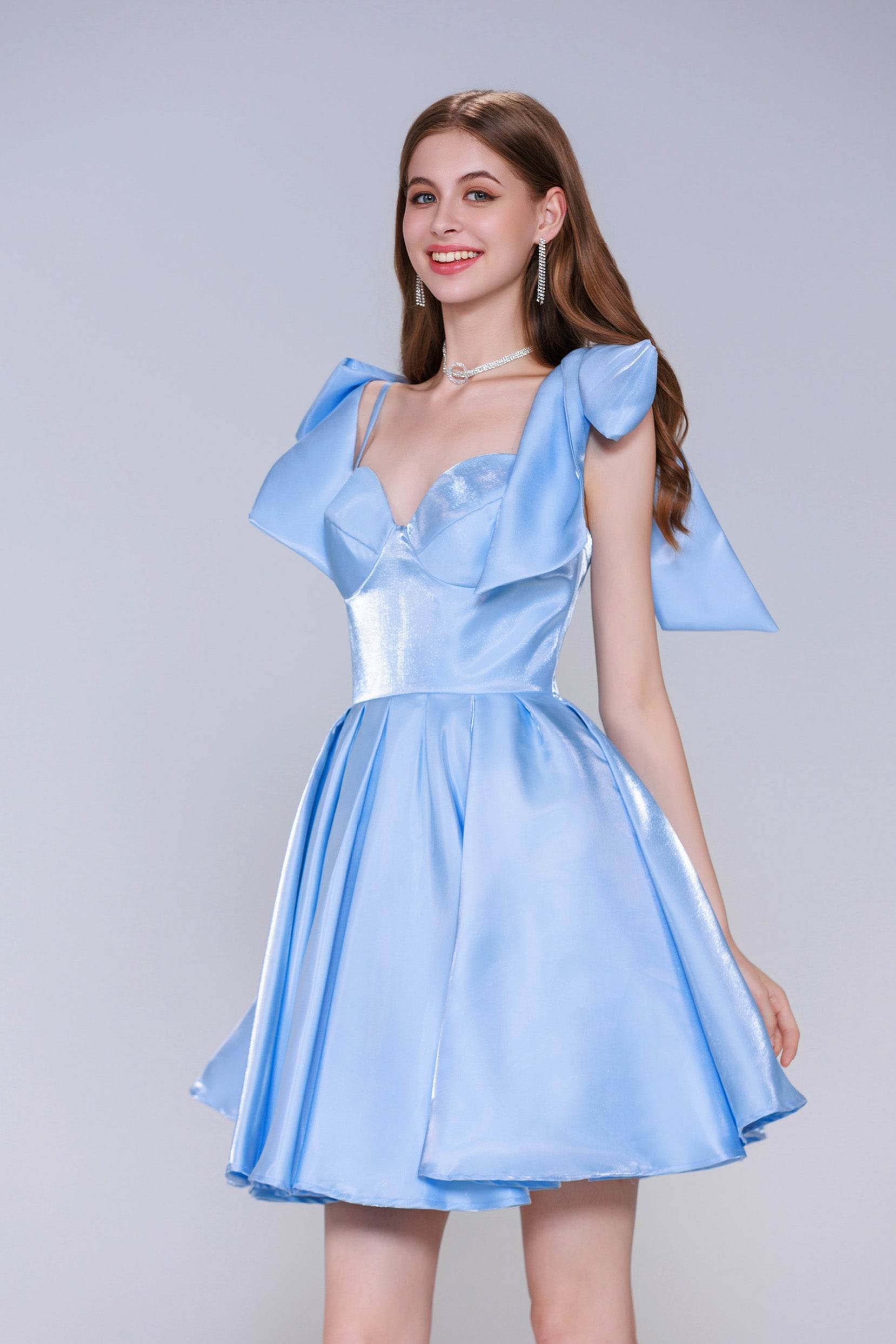 Princess Short Blue Stain Homecoming Dress with Bow A Line Corset Mini Party Dress COCOMELODY CS0944, Fiery Red Princess Short Blue Stain Homecoming Dress with Bow A Line Corset Mini Party Dress COCOMELODY CS0944, Fiery Red