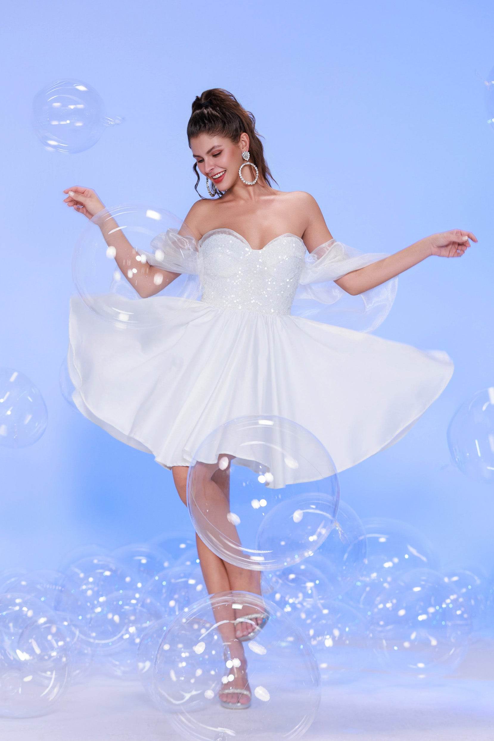 Princess Mini Satin Elegant Homecoming Gown COCOMELODY CS0945, Ivory Princess Mini Satin Elegant Homecoming Gown COCOMELODY CS0945, Ivory