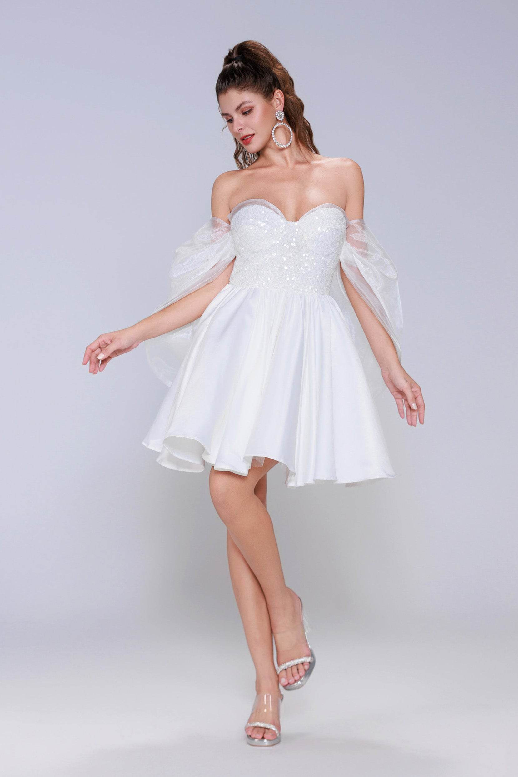 Princess Mini Satin Elegant Homecoming Gown COCOMELODY CS0945, Ivory Princess Mini Satin Elegant Homecoming Gown COCOMELODY CS0945, Ivory
