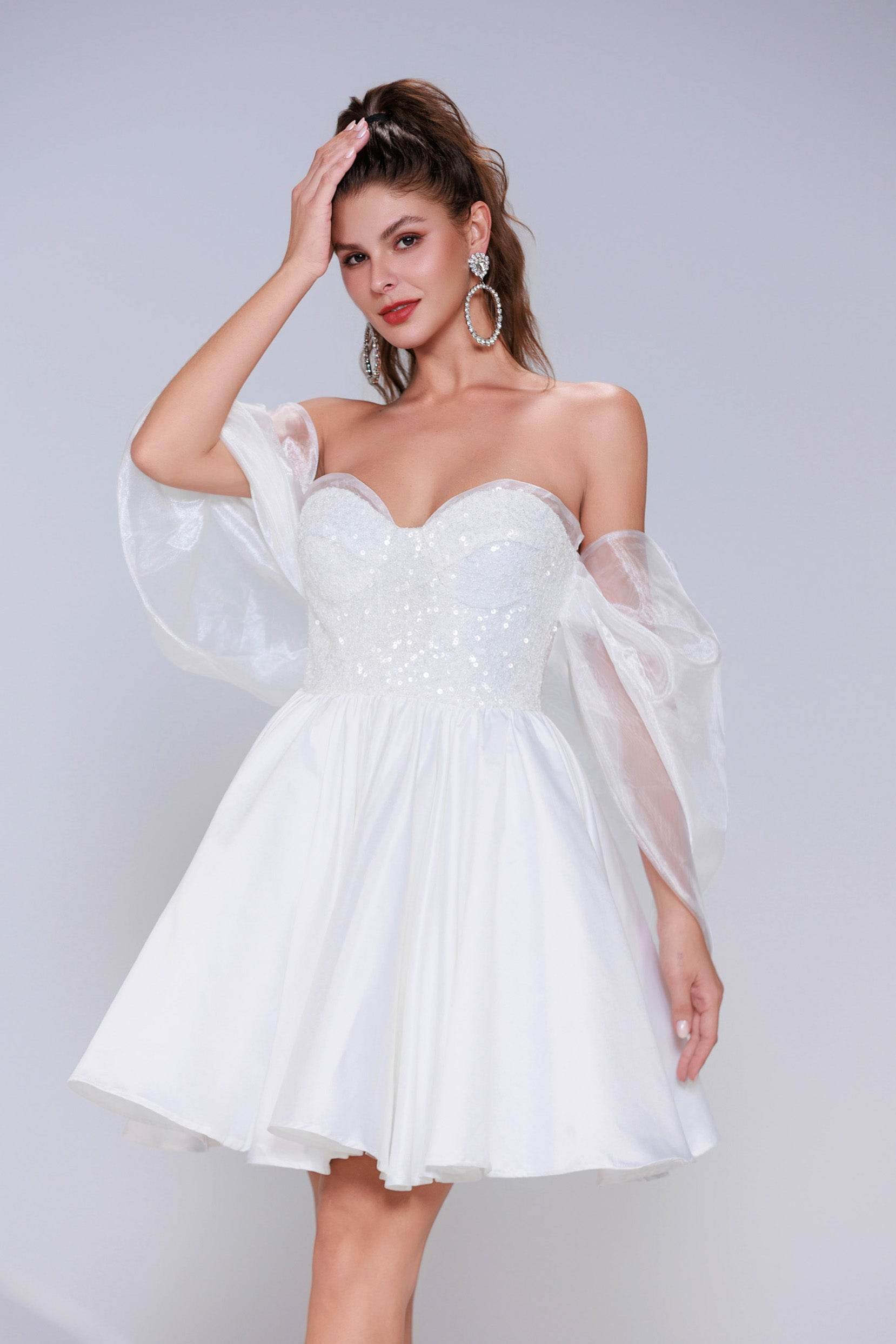 Princess Mini Satin Elegant Homecoming Gown COCOMELODY CS0945, Ivory Princess Mini Satin Elegant Homecoming Gown COCOMELODY CS0945, Ivory