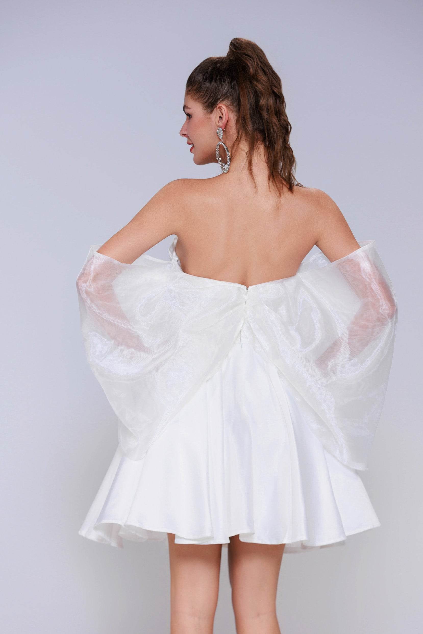 Princess Mini Satin Elegant Homecoming Gown COCOMELODY CS0945, Ivory Princess Mini Satin Elegant Homecoming Gown COCOMELODY CS0945, Ivory