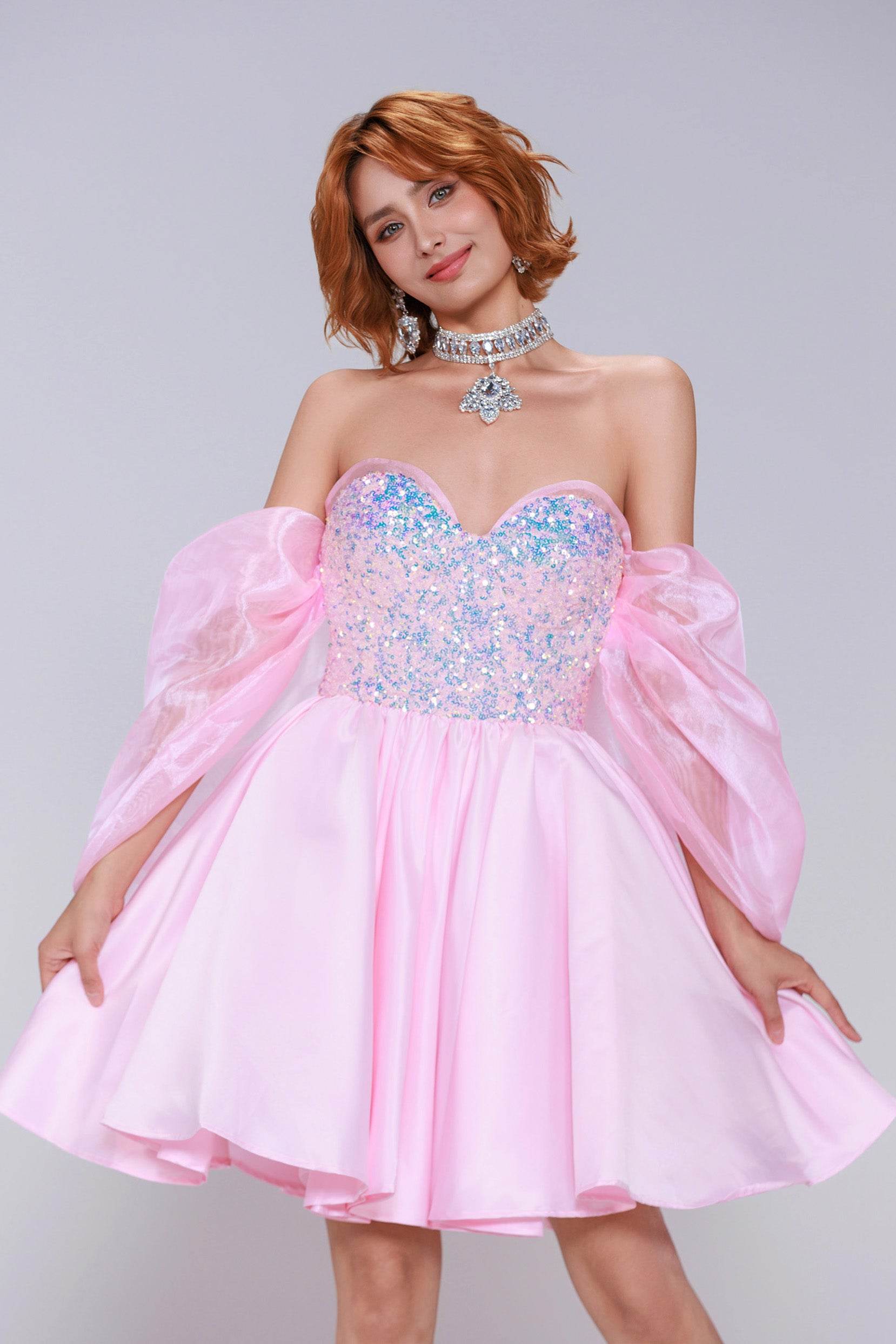 Princess Mini Satin Elegant Homecoming Gown COCOMELODY CS0945, Ivory Princess Mini Satin Elegant Homecoming Gown COCOMELODY CS0945, Ivory