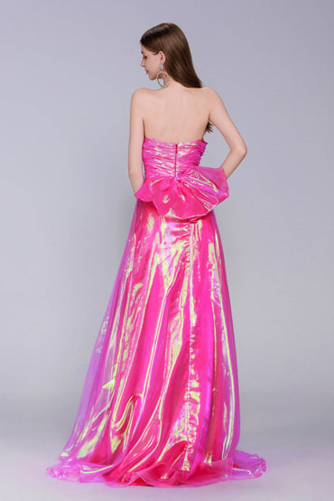 A-Line Sweep-Brush Train Organza Prom Dress CS0954 - COCOMELODY