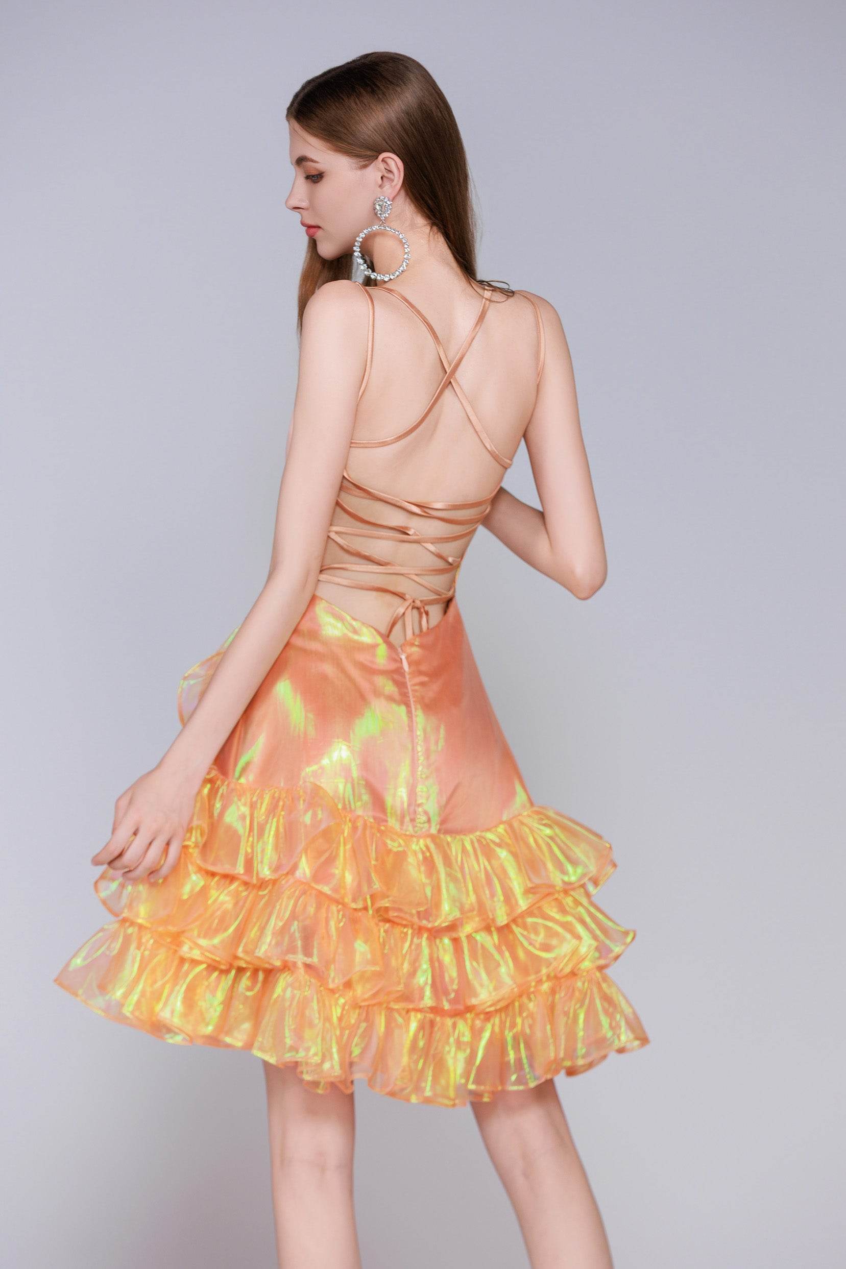 A-Line Mini Organza Gold Homecoming Dresses COCOMELODY CS0958 A-Line Mini Organza Gold Homecoming Dresses COCOMELODY CS0958