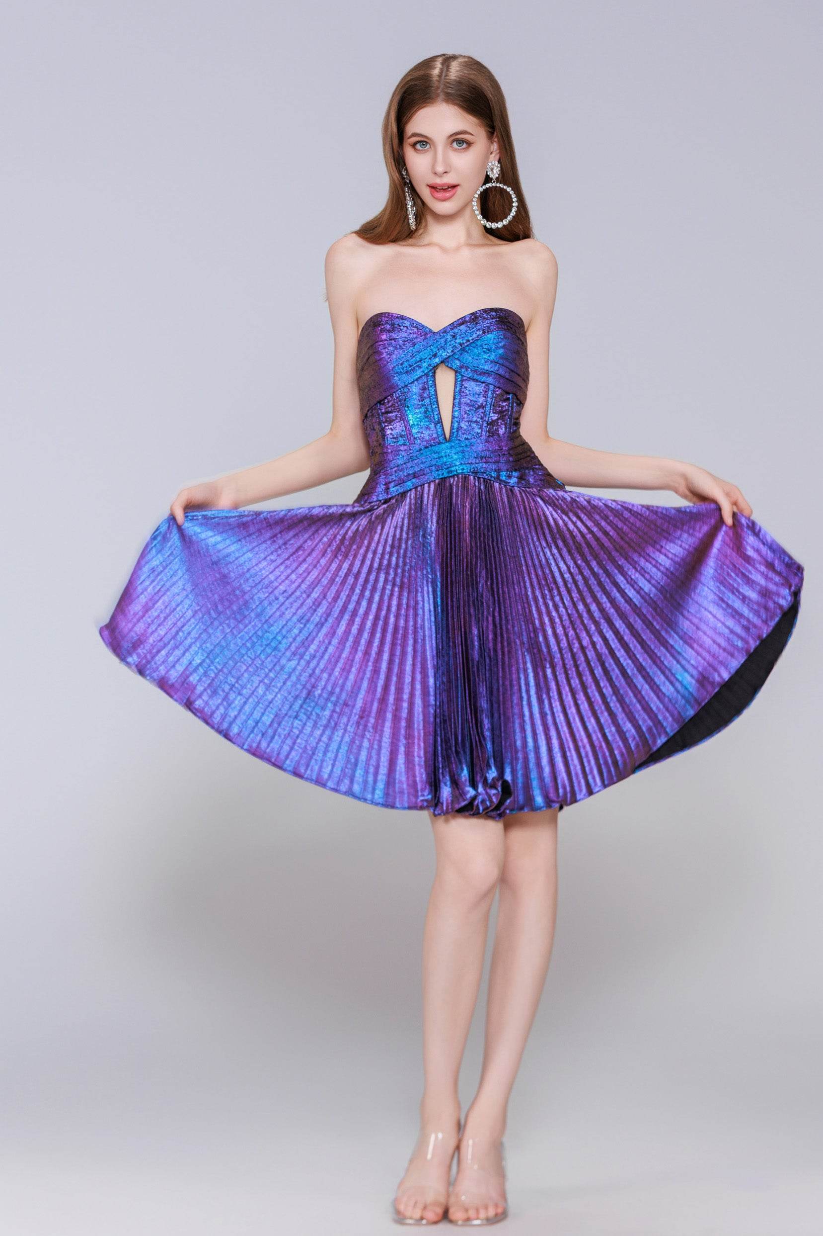 A-Line Mini Metallic Homecoming Dress COCOMELODY CS0965, Blue
