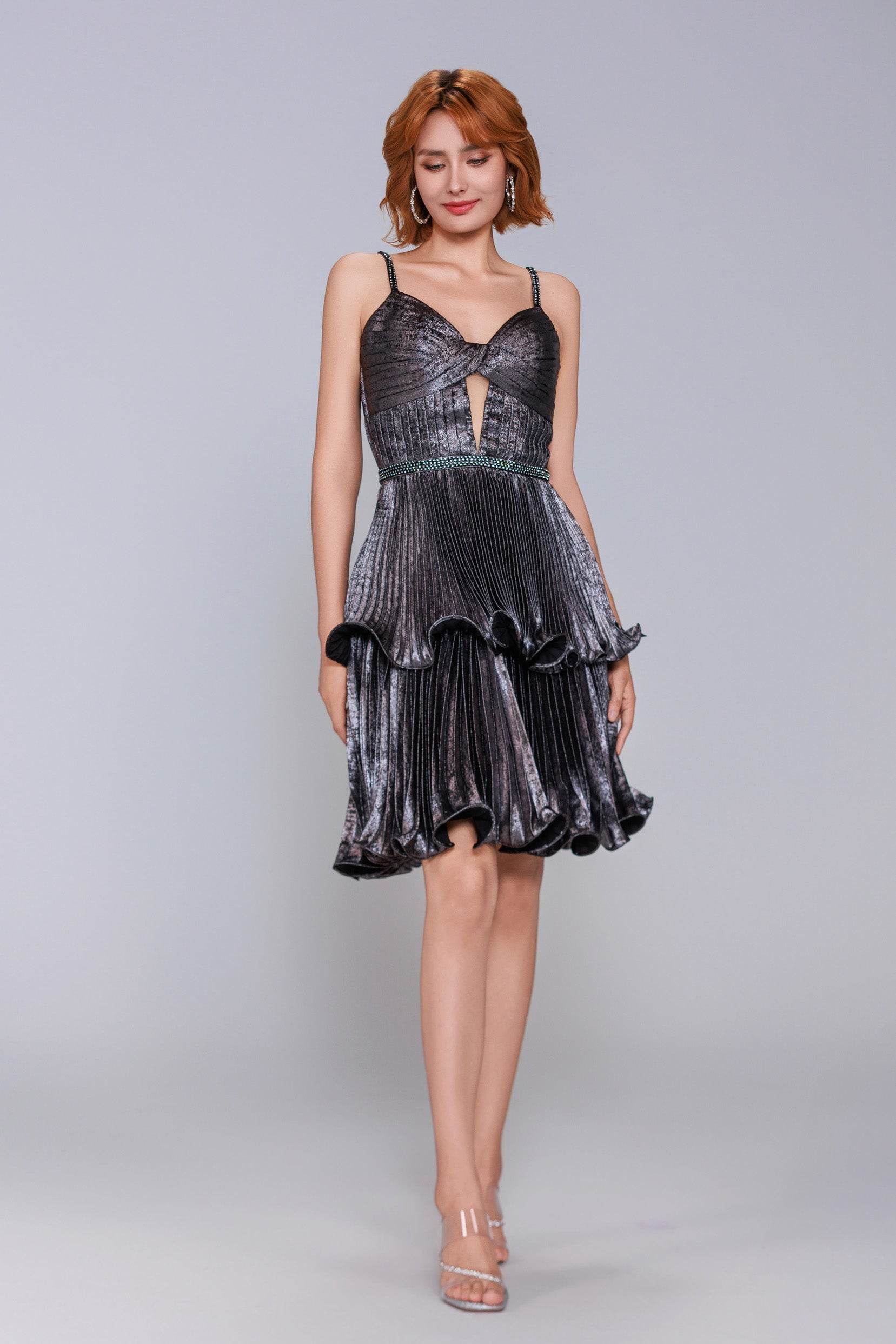 A-Line Mini Metallic Homecoming Dress COCOMELODY CS0968, Pale Pink A-Line Mini Metallic Homecoming Dress COCOMELODY CS0968, Pale Pink