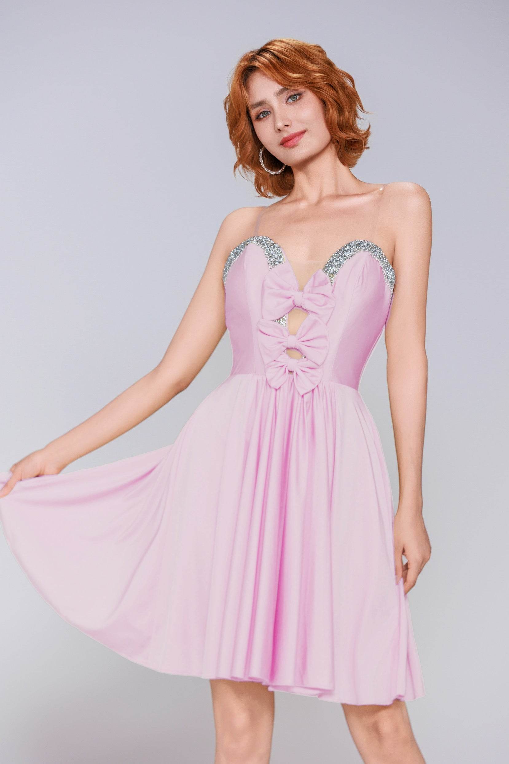 A-Line Mini Stretch Crepe Yellow Homecoming Dresses COCOMELODY CS0980, Pale Pink A-Line Mini Stretch Crepe Yellow Homecoming Dresses COCOMELODY CS0980, Pale Pink