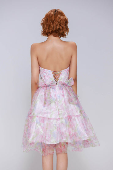 A-Line Mini Printed Gauze Homecoming Dress CS0986 - COCOMELODY