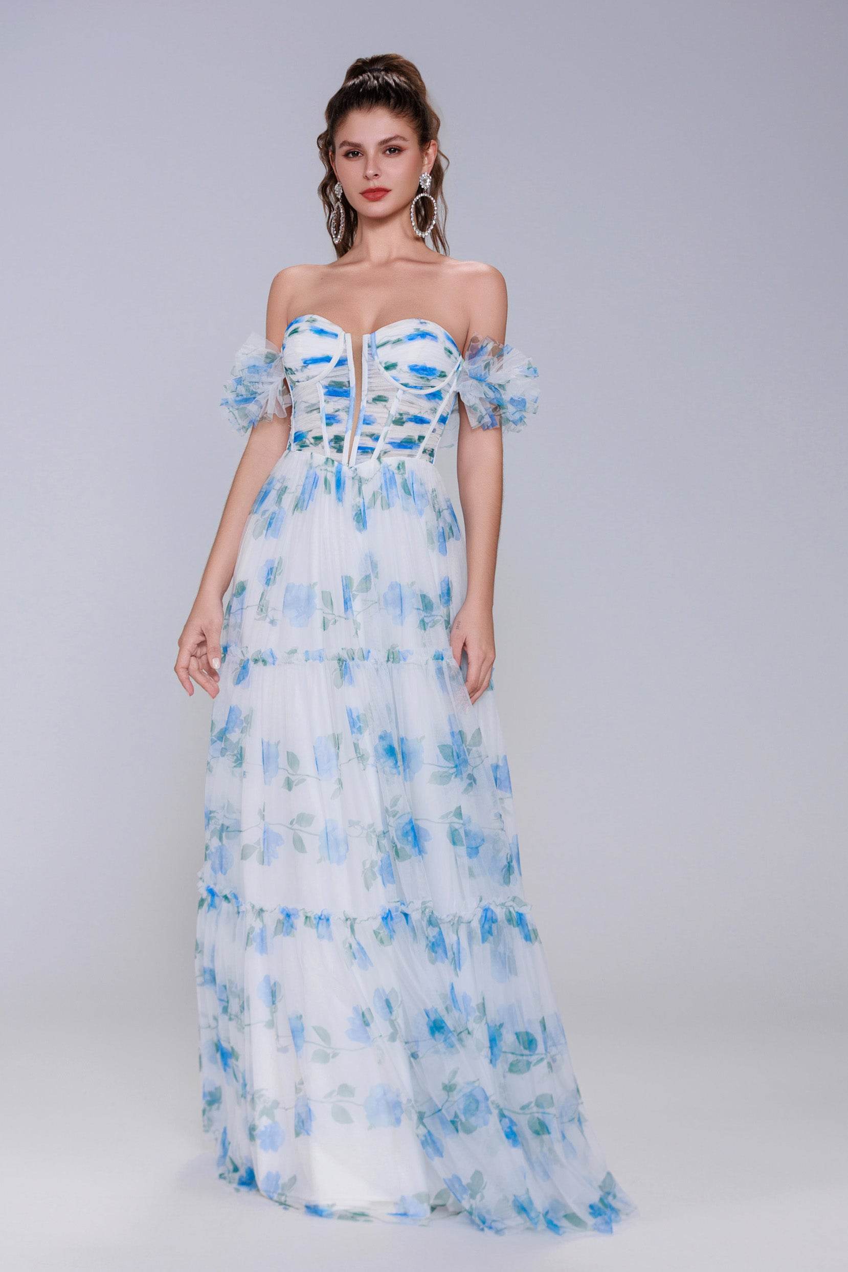 A-Line Maxi Printed Gauze Elegant Prom Dresses COCOMELODY CS0989