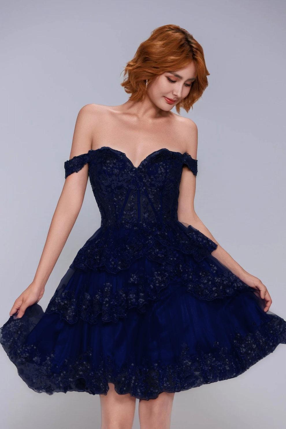 Ball Gown Mini Tulle Homecoming Dress CS1010 - Dark Navy - COCOMELODY