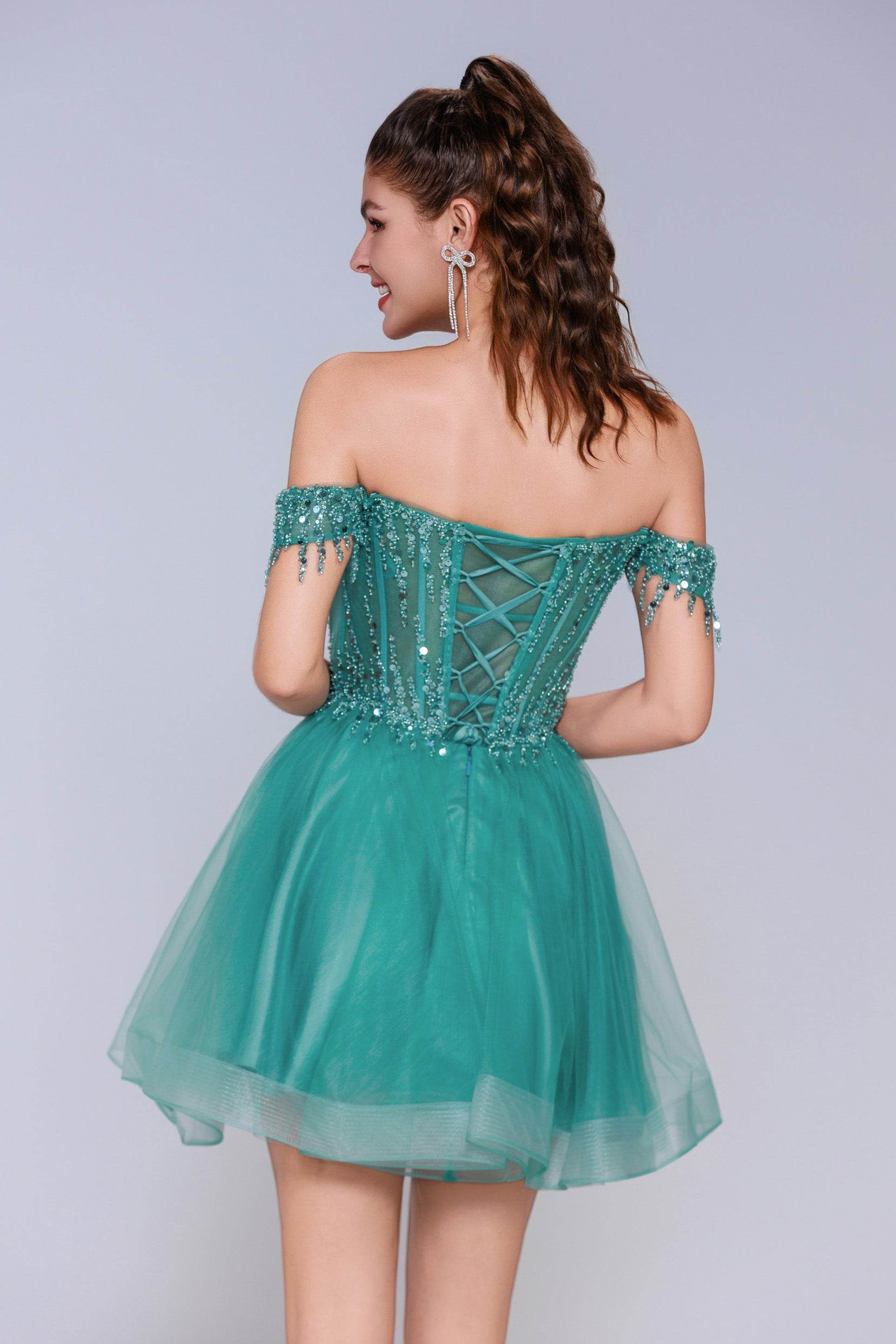 A-Line Tulle Mini Hoco Dresses COCOMELODY CS1028 A-Line Tulle Mini Hoco Dresses COCOMELODY CS1028