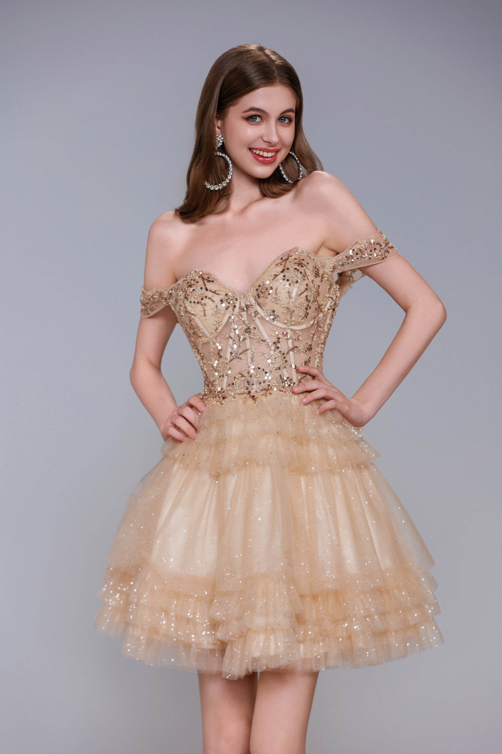 A-Line Mini Tulle Homecoming Dresses COCOMELODY CS1032, Ivory A-Line Mini Tulle Homecoming Dresses COCOMELODY CS1032, Ivory