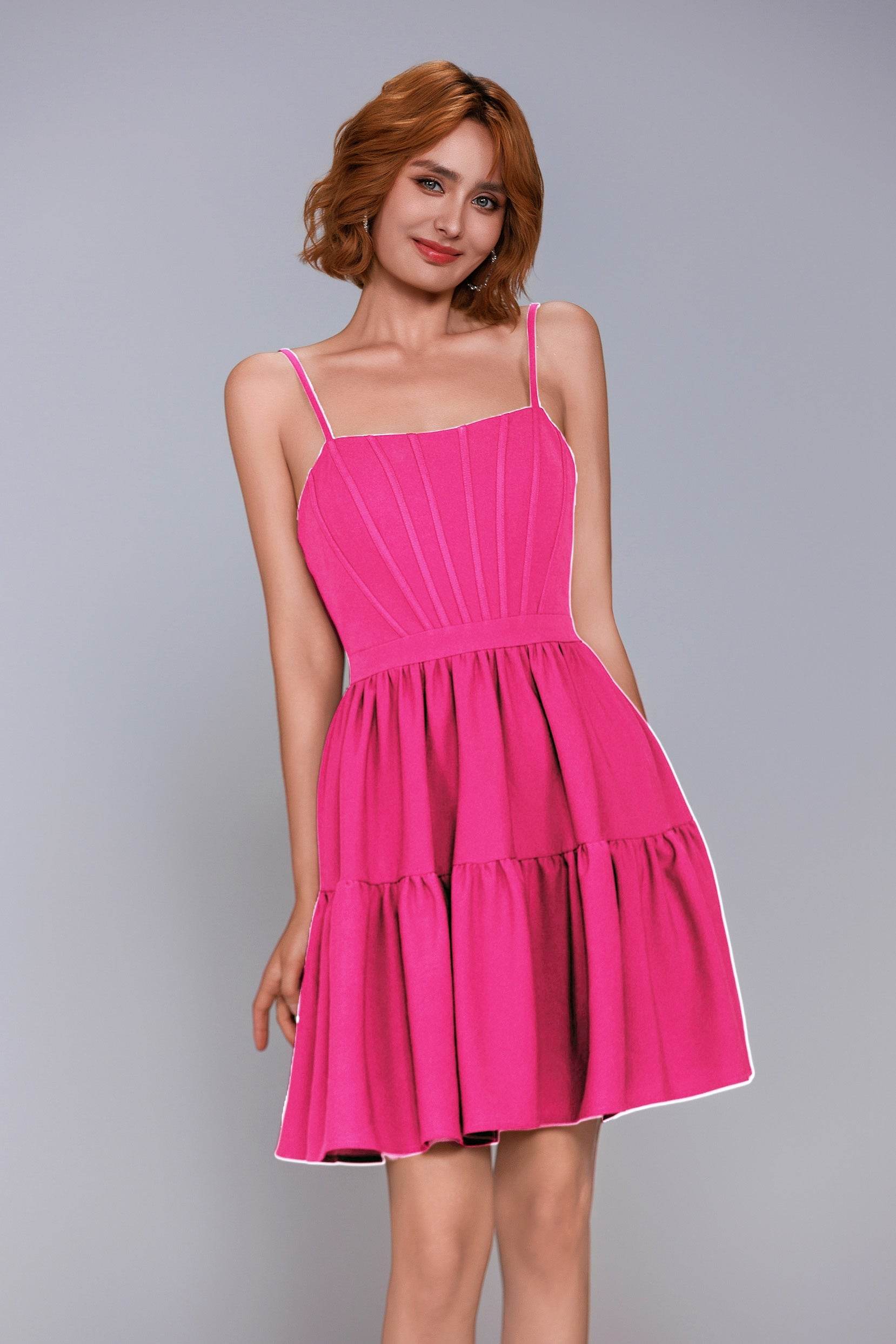 mini hot pink stretch crepe dress Hot Pink Mini Dress - Bodycon Mini Dress - Asymmetrical Dress