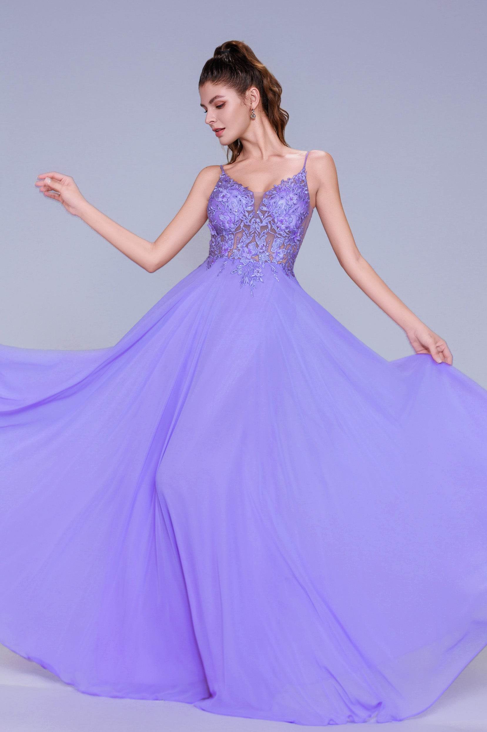A-Line Maxi Chiffon Purple Prom Dresses COCOMELODY CS1043 A-Line Maxi Chiffon Purple Prom Dresses COCOMELODY CS1043