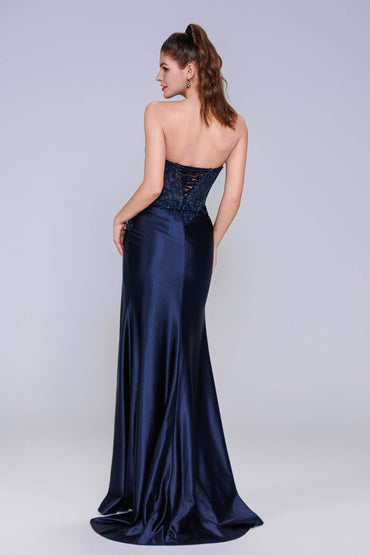 Sheath-Column Sweep-Brush Train Stretch Satin Prom Dress CS1047 - COCOMELODY