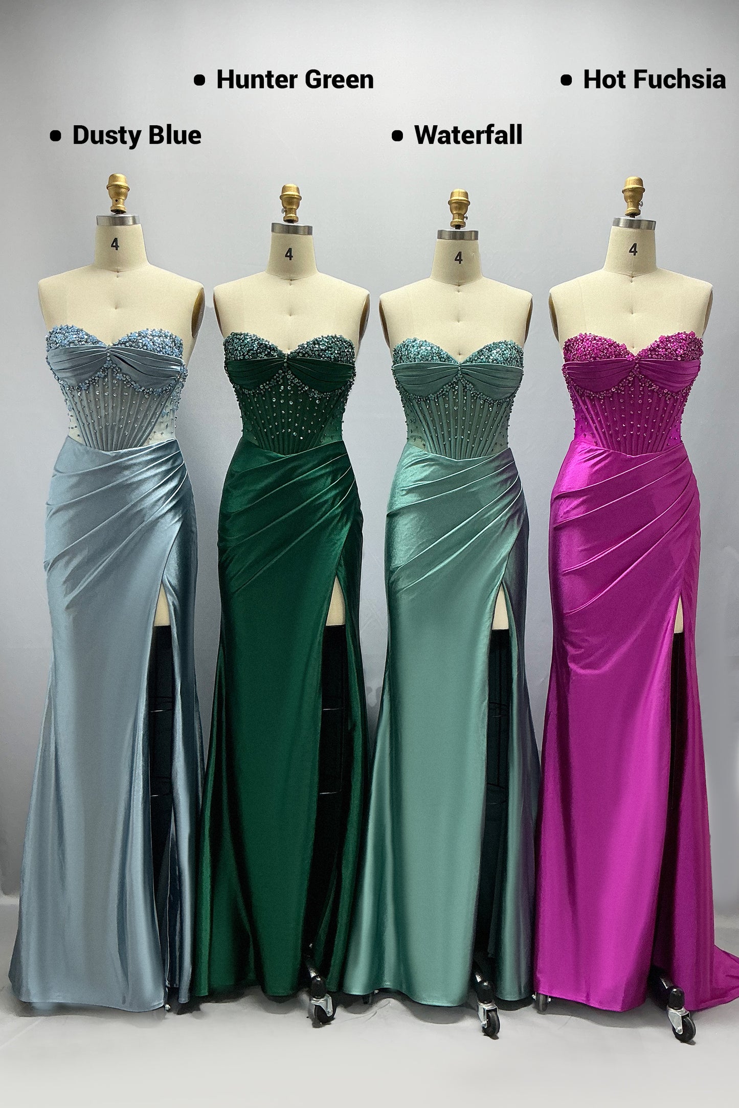 Sheath-Column Sweep-Brush Train Stretch Satin Prom Dress CS1063