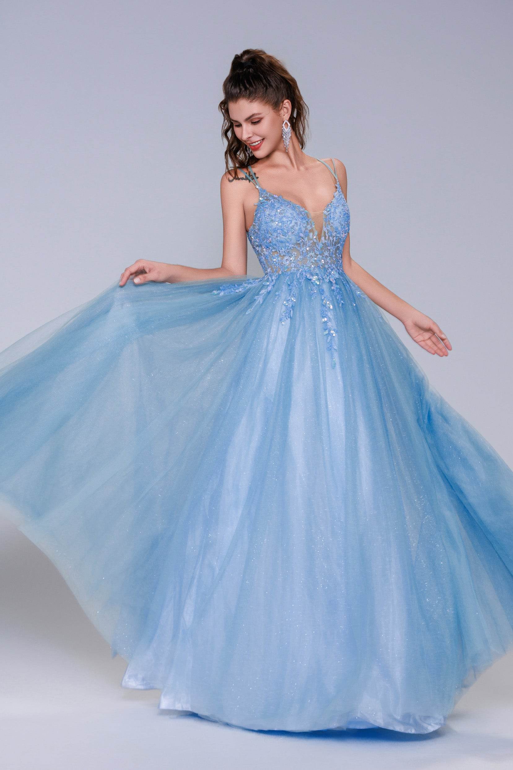 maxi tulle prom dress Sheer-Corset Strapless Long Tulle Prom Dress -PromGirl Dusty Rose / 2