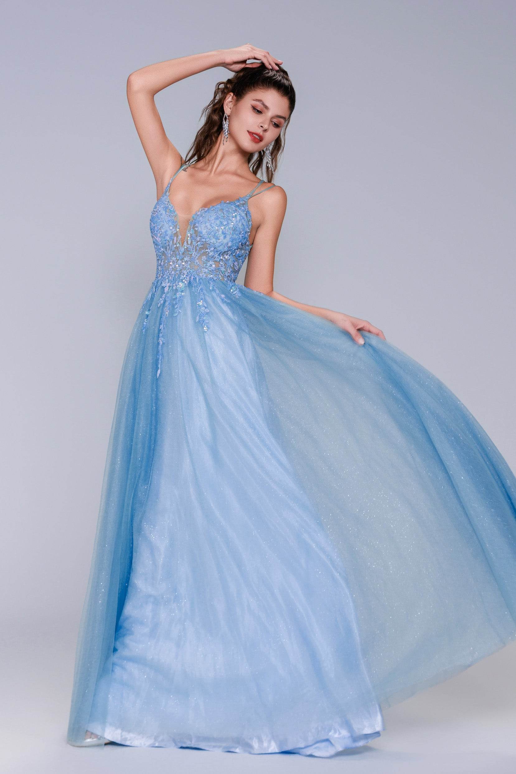 blue tulle prom dress A-Line Maxi Tulle Prom Dress COCOMELODY CS1070