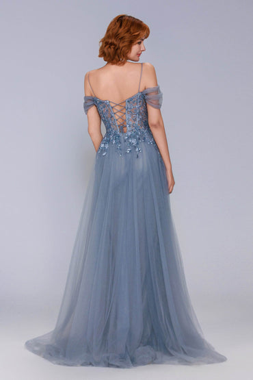 Sheath-Column Maxi Tulle Prom Dress CS1071 - COCOMELODY