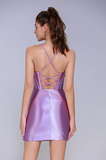 Sheath-Column Mini Stretch Satin Homecoming Dress CS1073 - COCOMELODY