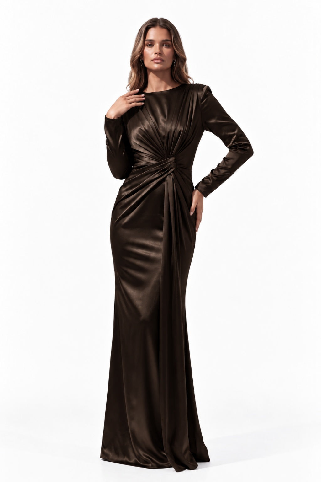 Trumpet-Mermaid Floor Length Stretch Satin Special Occasion Dress CS1078 - Bitter Chocolate - COCOMELODY