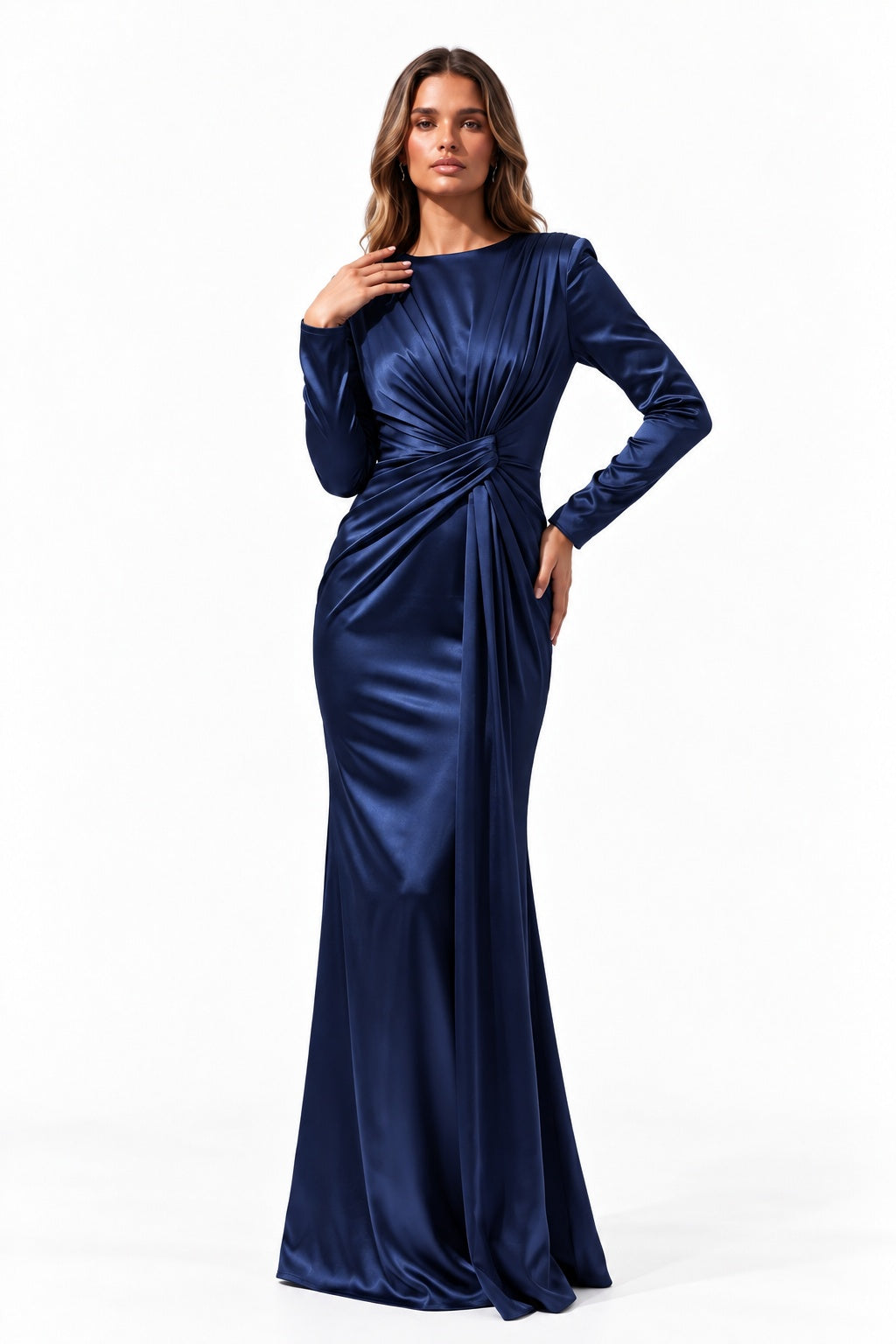 Trumpet-Mermaid Floor Length Stretch Satin Special Occasion Dress CS1078 - Dark Navy - COCOMELODY