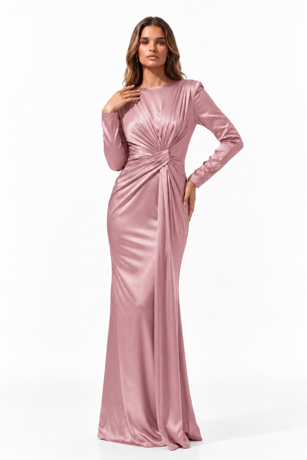 Trumpet-Mermaid Floor Length Stretch Satin Special Occasion Dress CS1078 - Dusty Rose - COCOMELODY