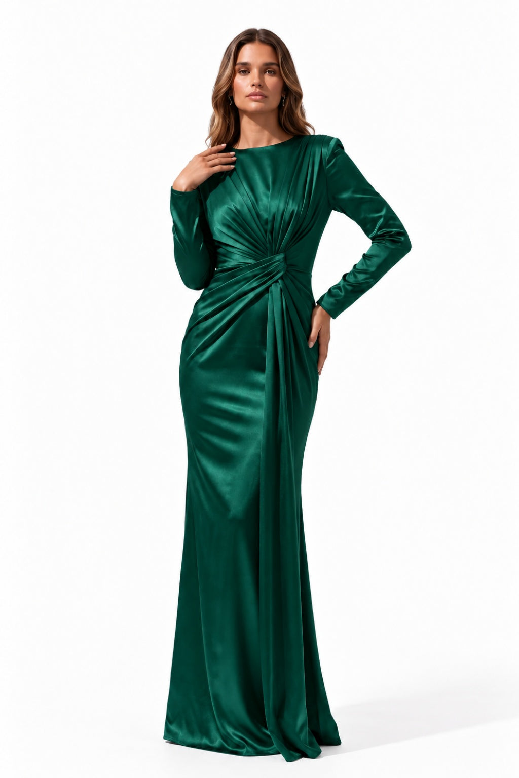 Trumpet-Mermaid Floor Length Stretch Satin Special Occasion Dress CS1078 - Hunter Green - COCOMELODY