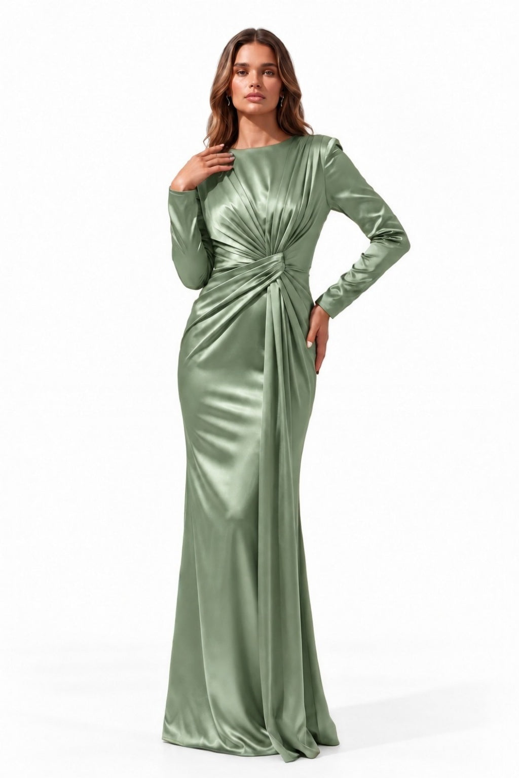 Trumpet-Mermaid Floor Length Stretch Satin Special Occasion Dress CS1078 - Olive Green - COCOMELODY