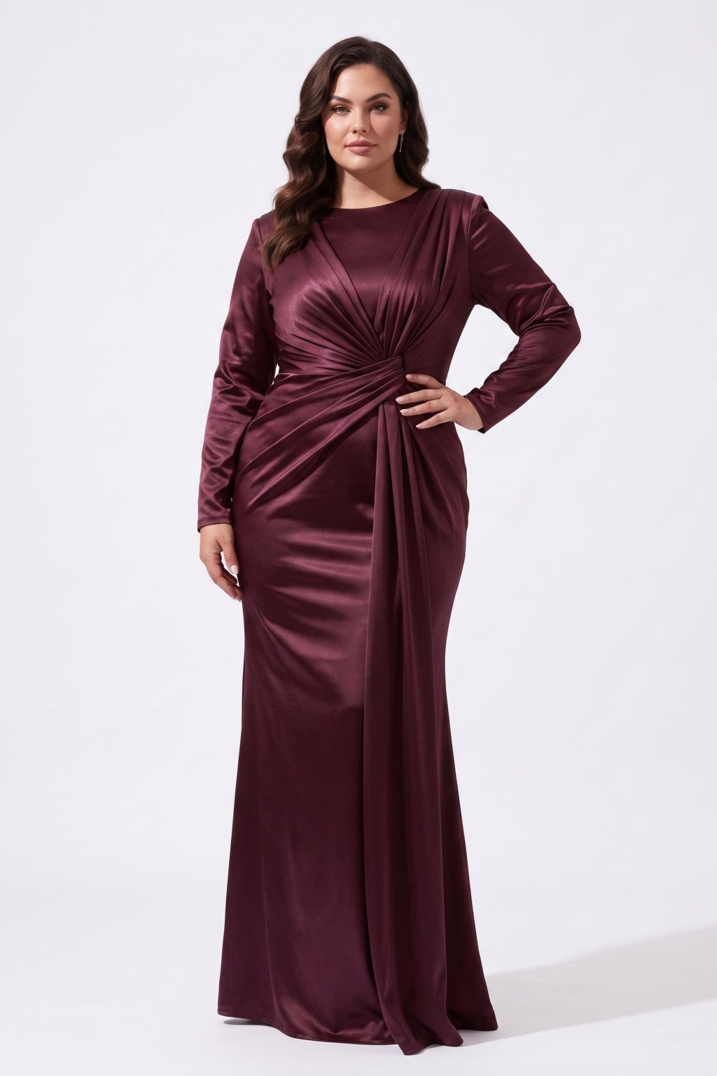 Trumpet-Mermaid Floor Length Stretch Satin Special Occasion Dress CS1078 - Wine - COCOMELODY