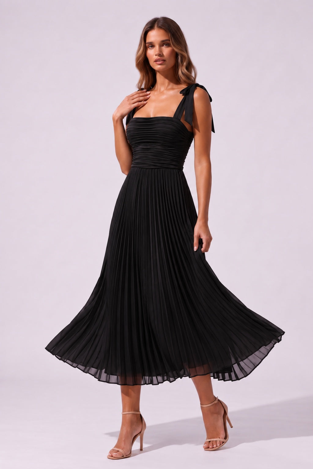 A-Line Tea Length Acetate Satin Chiffon Special Occasion Dress CS1079 - Black - COCOMELODY