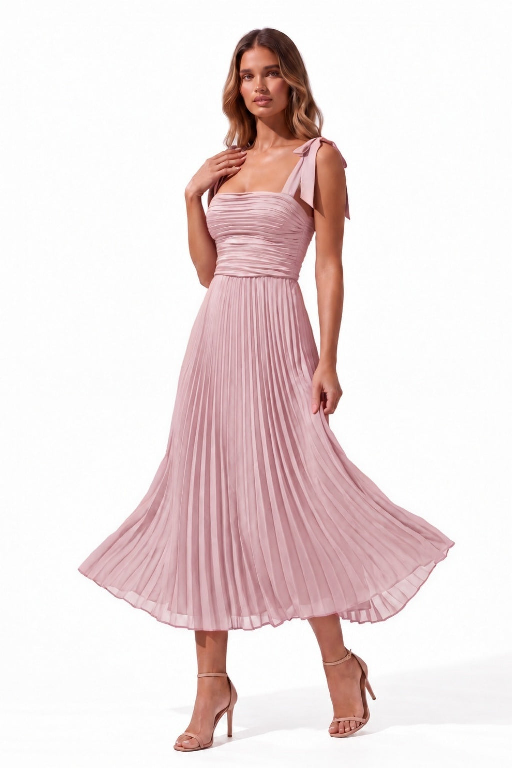 A-Line Tea Length Acetate Satin Chiffon Special Occasion Dress CS1079 - Dusty Rose - COCOMELODY