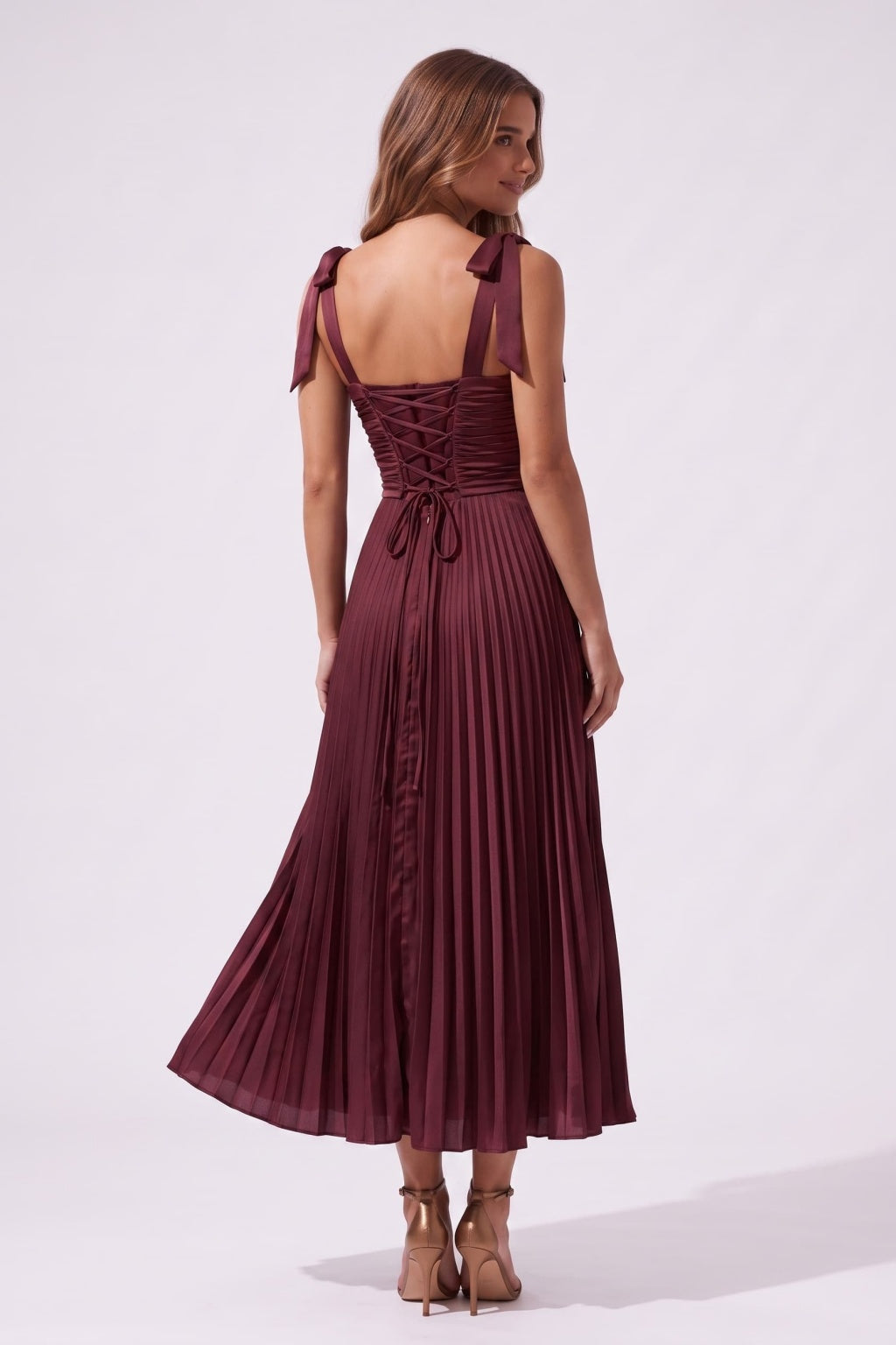 A-Line Tea Length Acetate Satin Chiffon Special Occasion Dress CS1079 - Wine - COCOMELODY