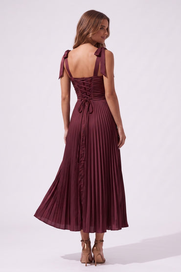 A-Line Tea Length Acetate Satin Chiffon Special Occasion Dress CS1079 - Wine - COCOMELODY