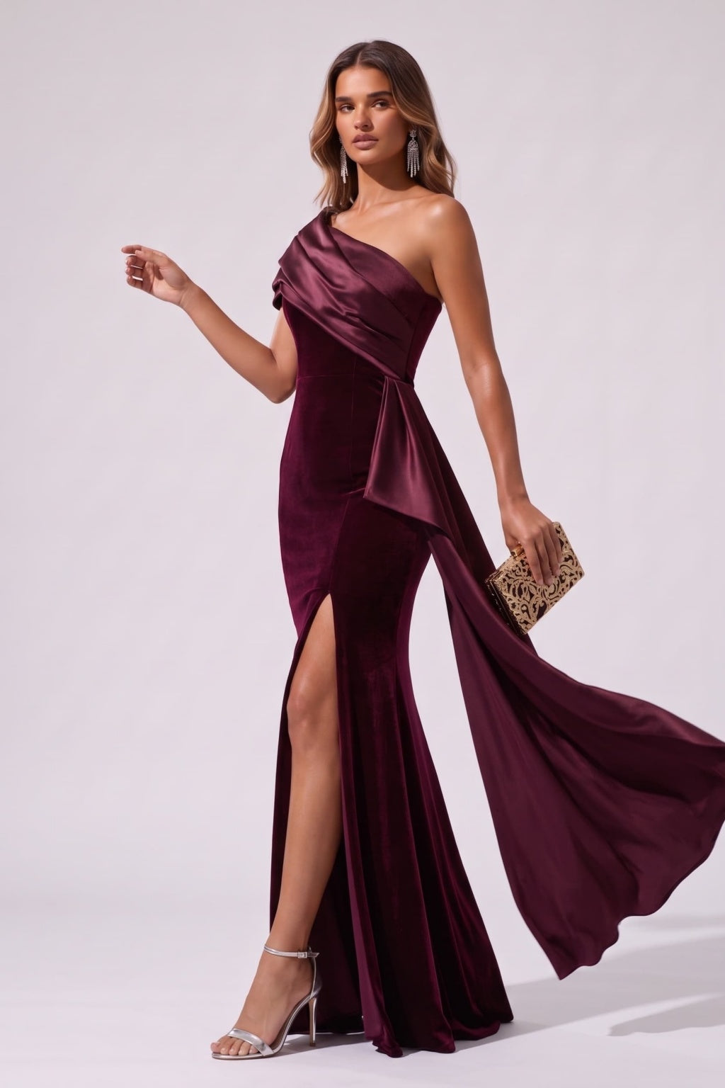 Trumpet-Mermaid Floor Length Satin Velvet Special Occasion Dress CS1081 - Wine - COCOMELODY