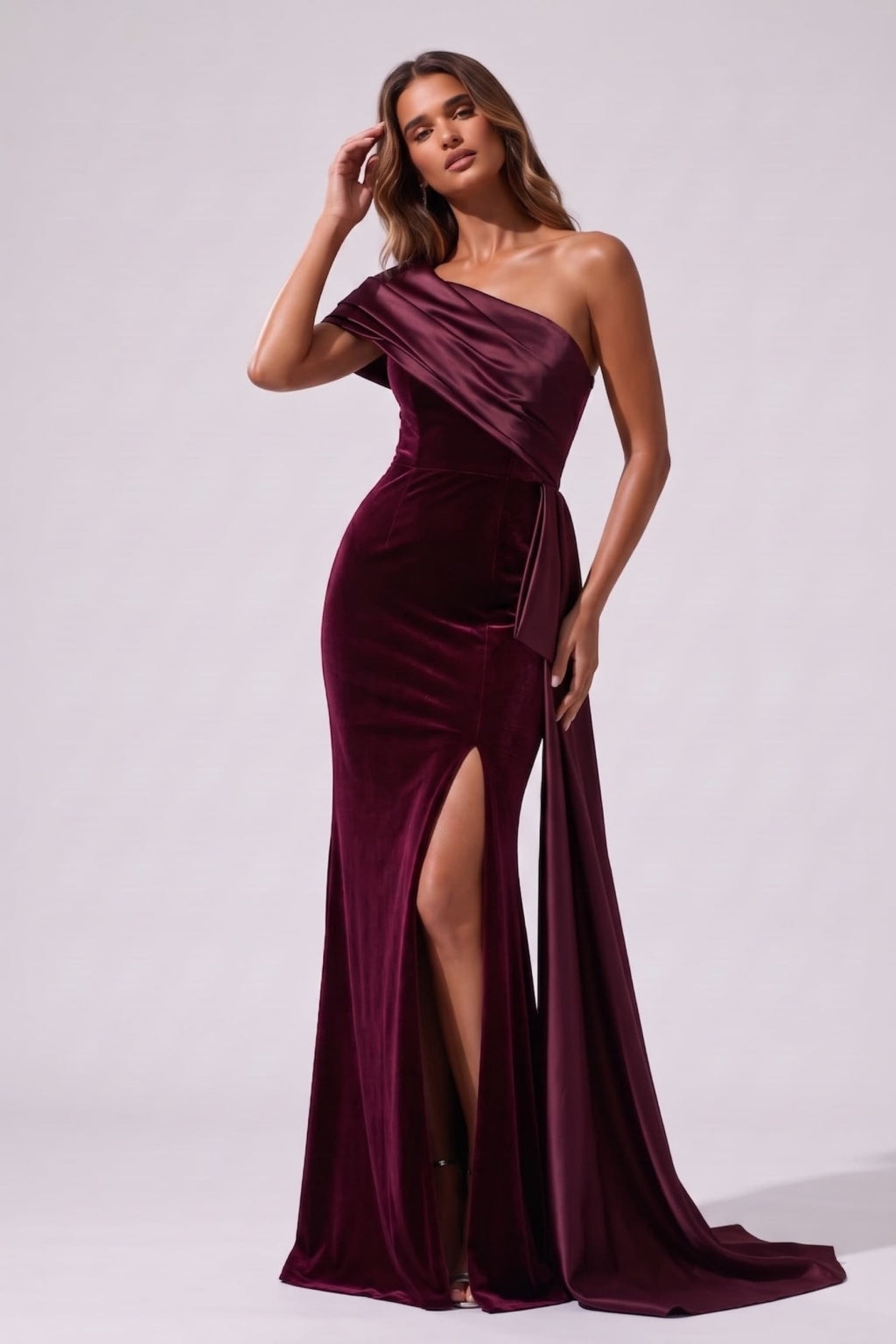 Trumpet-Mermaid Floor Length Satin Velvet Special Occasion Dress CS1081 - Wine - COCOMELODY