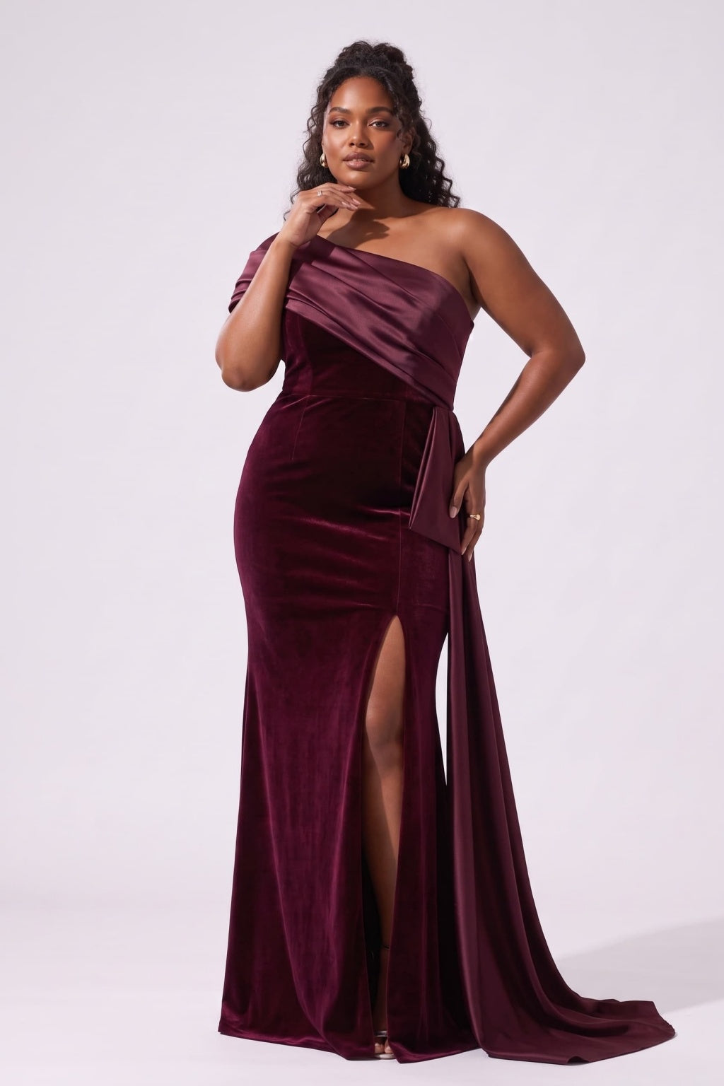 Trumpet-Mermaid Floor Length Satin Velvet Special Occasion Dress CS1081 - Wine - COCOMELODY