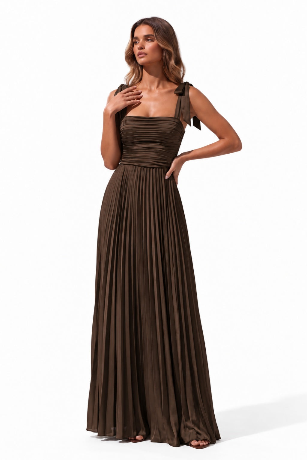 A-Line Floor Length Acetate Satin Chiffon Special Occasion Dress CS1083 - Bitter Chocolate - COCOMELODY