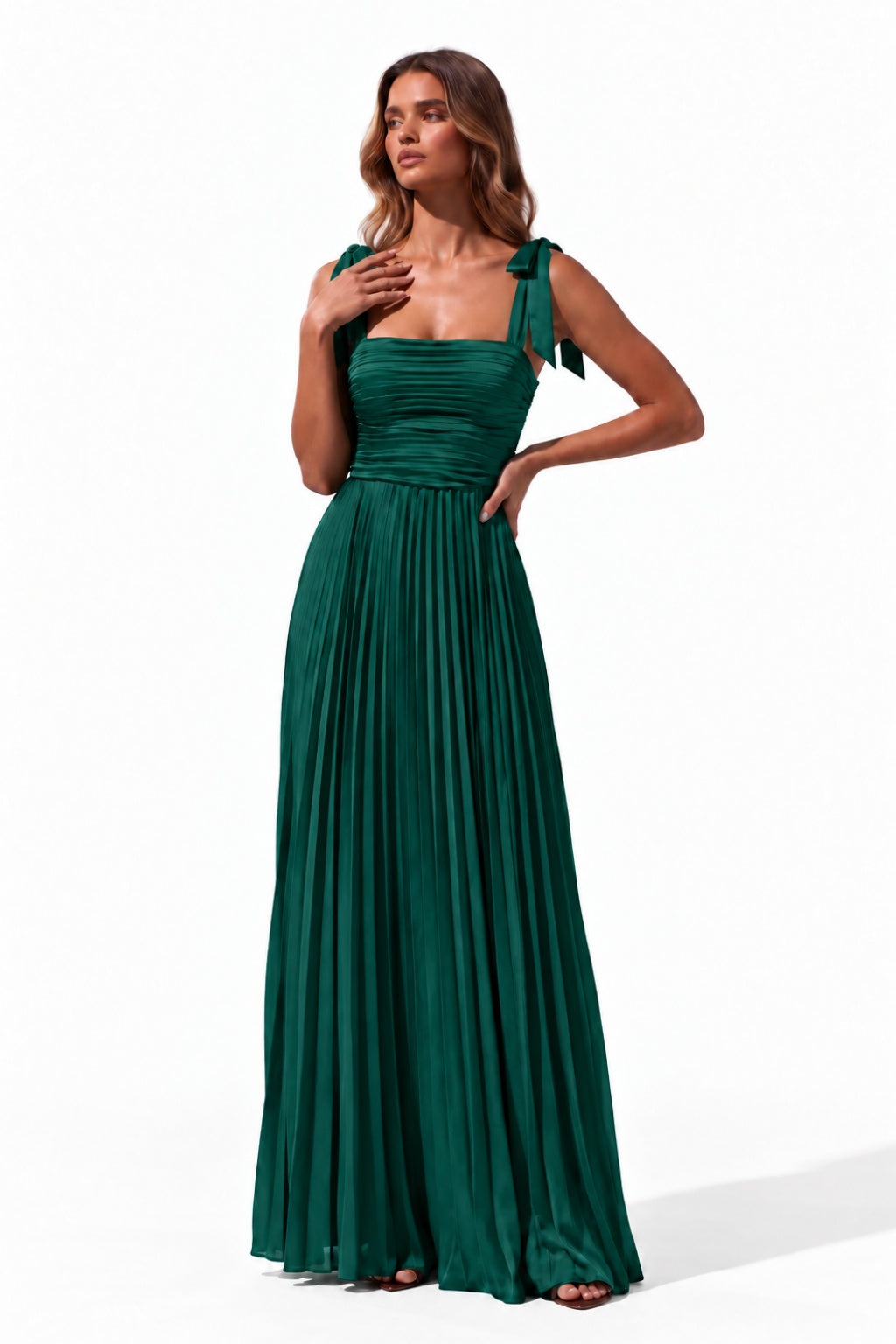 A-Line Floor Length Acetate Satin Chiffon Special Occasion Dress CS1083 - Hunter Green - COCOMELODY