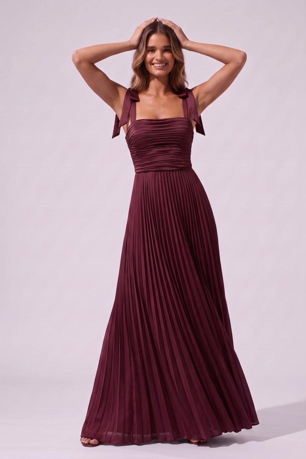 A-Line Floor Length Acetate Satin Chiffon Special Occasion Dress CS1083 - Wine - COCOMELODY