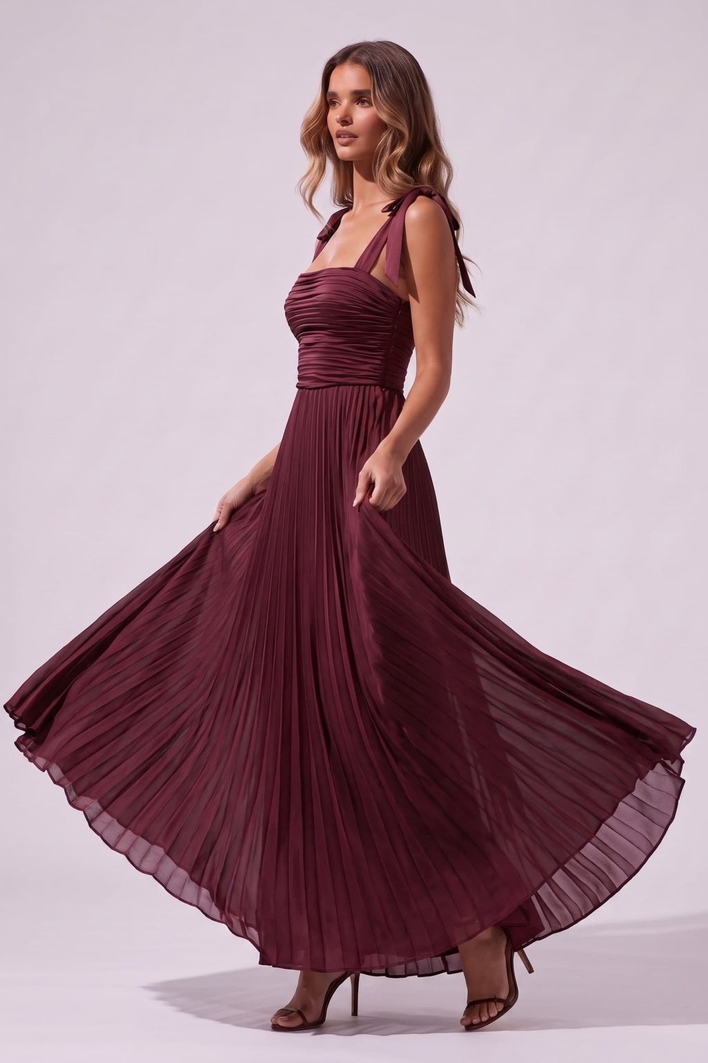 A-Line Floor Length Acetate Satin Chiffon Special Occasion Dress CS1083 - Wine - COCOMELODY