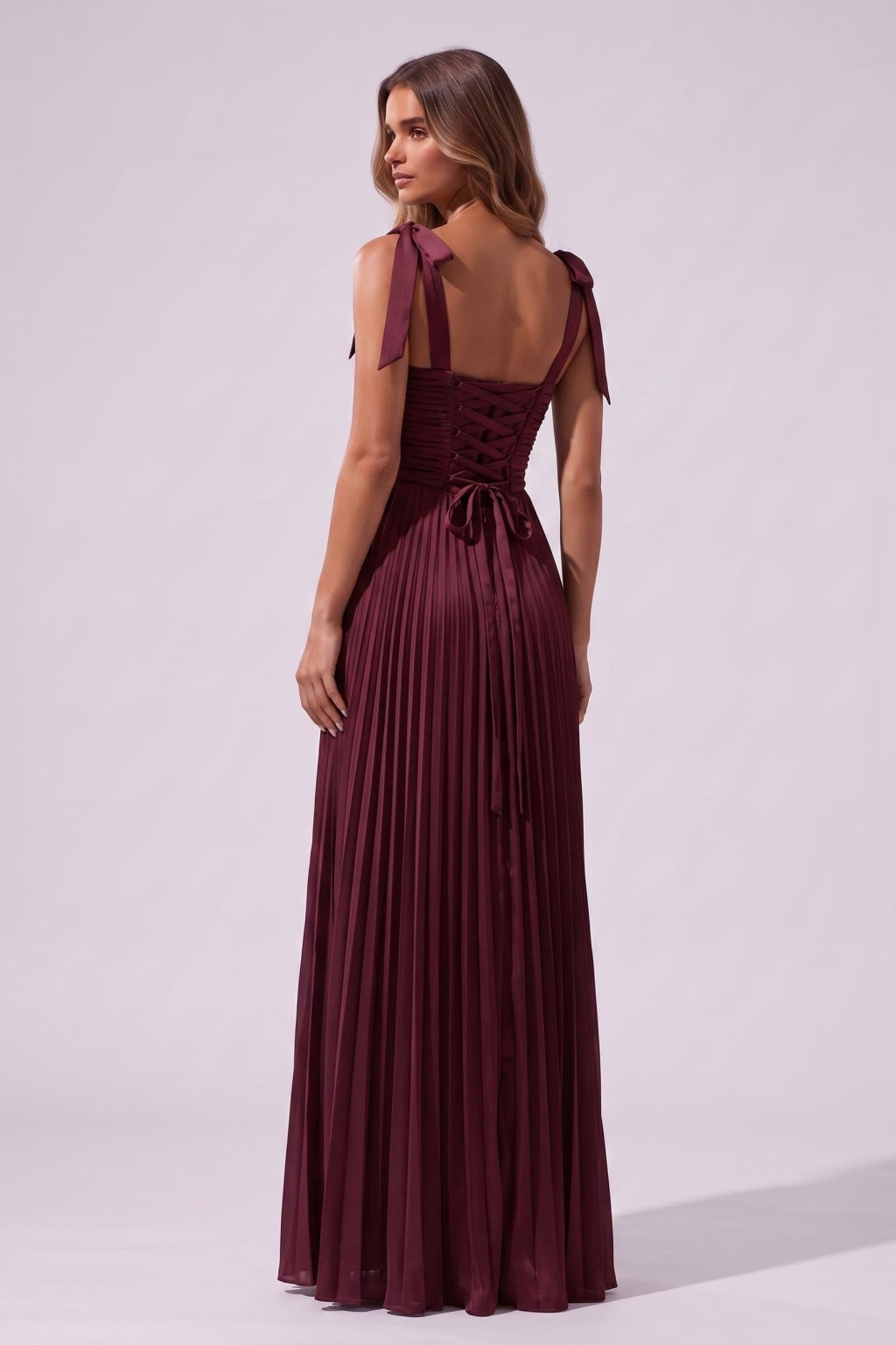 A-Line Floor Length Acetate Satin Chiffon Special Occasion Dress CS1083 - Wine - COCOMELODY