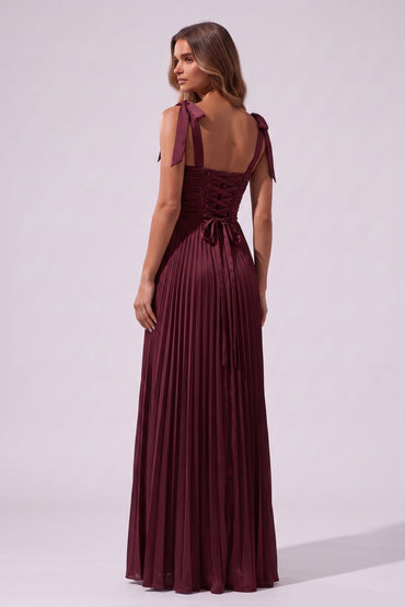 A-Line Floor Length Acetate Satin Chiffon Special Occasion Dress CS1083 - Wine - COCOMELODY
