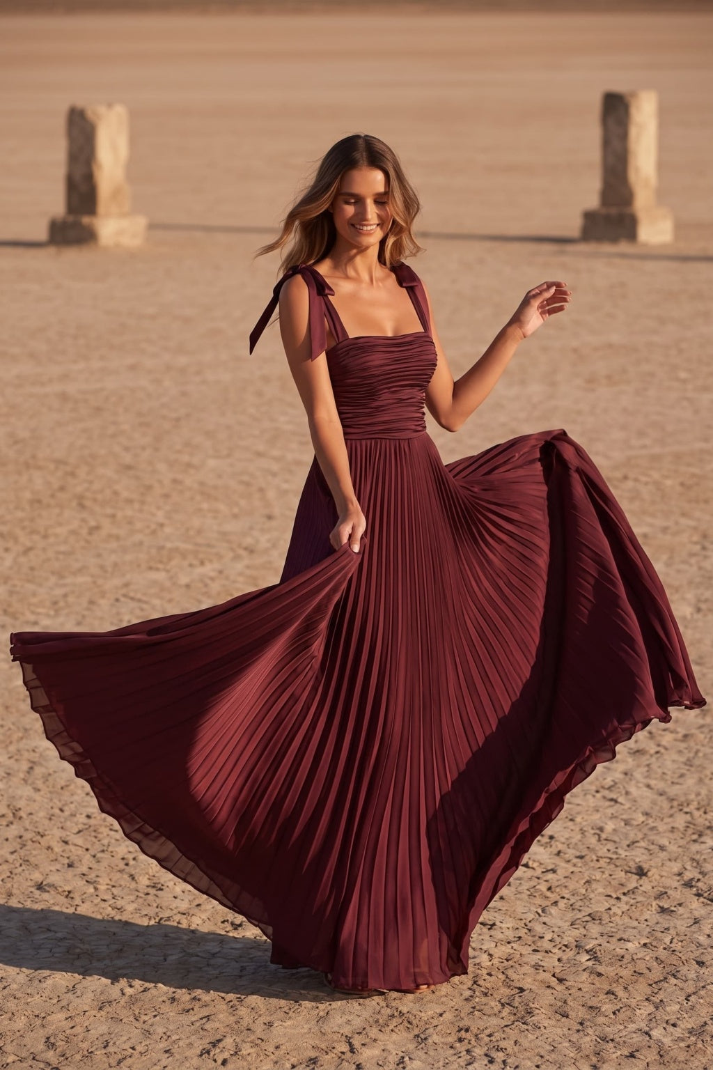 A-Line Floor Length Acetate Satin Chiffon Special Occasion Dress CS1083 - Wine - COCOMELODY