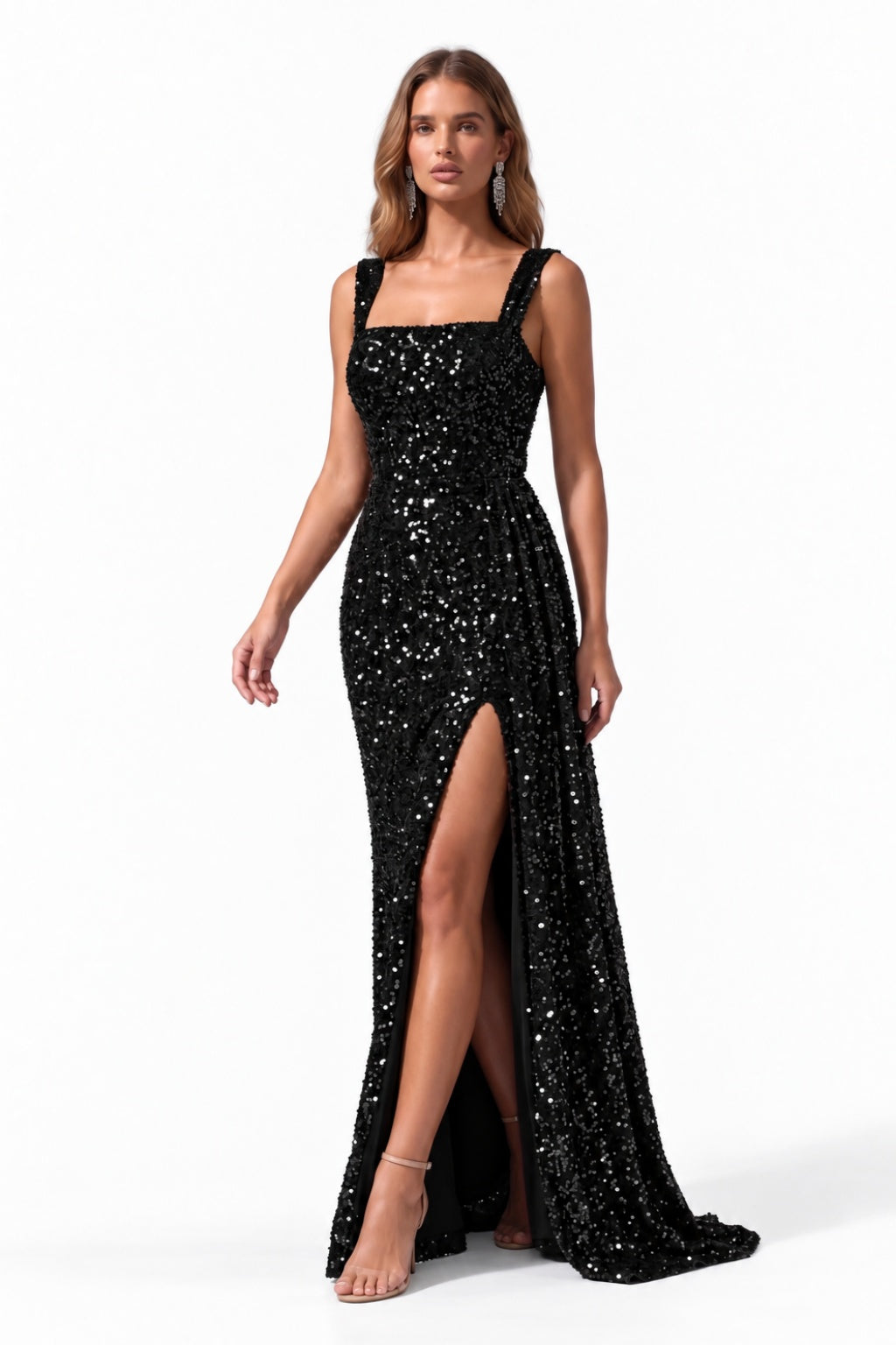 Sheath-Column Floor Length Sequined Special Occasion Dress CS1084 - Black - COCOMELODY