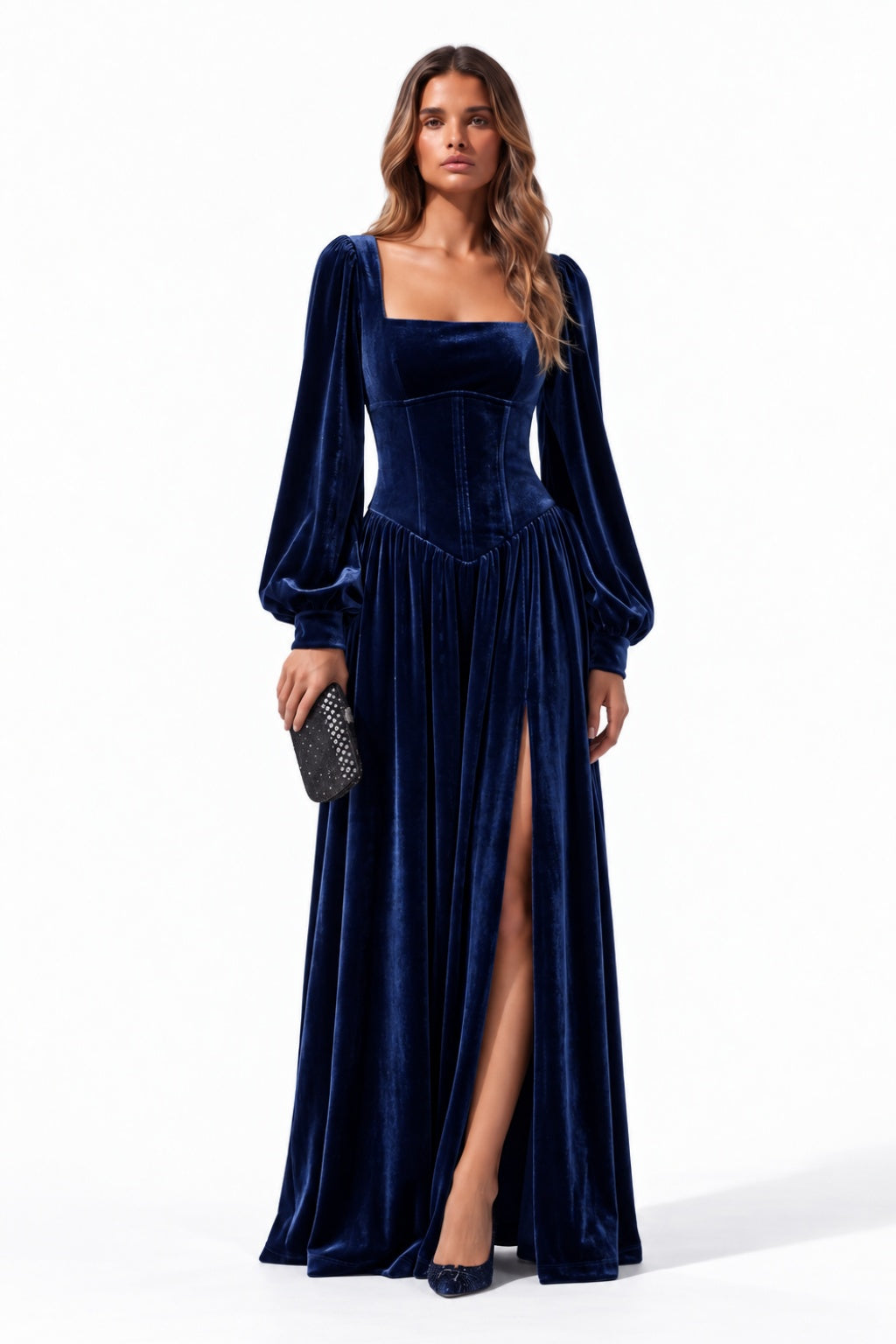 A-Line Floor Length Velvet Special Occasion Dress CS1085 - Dark Navy - COCOMELODY