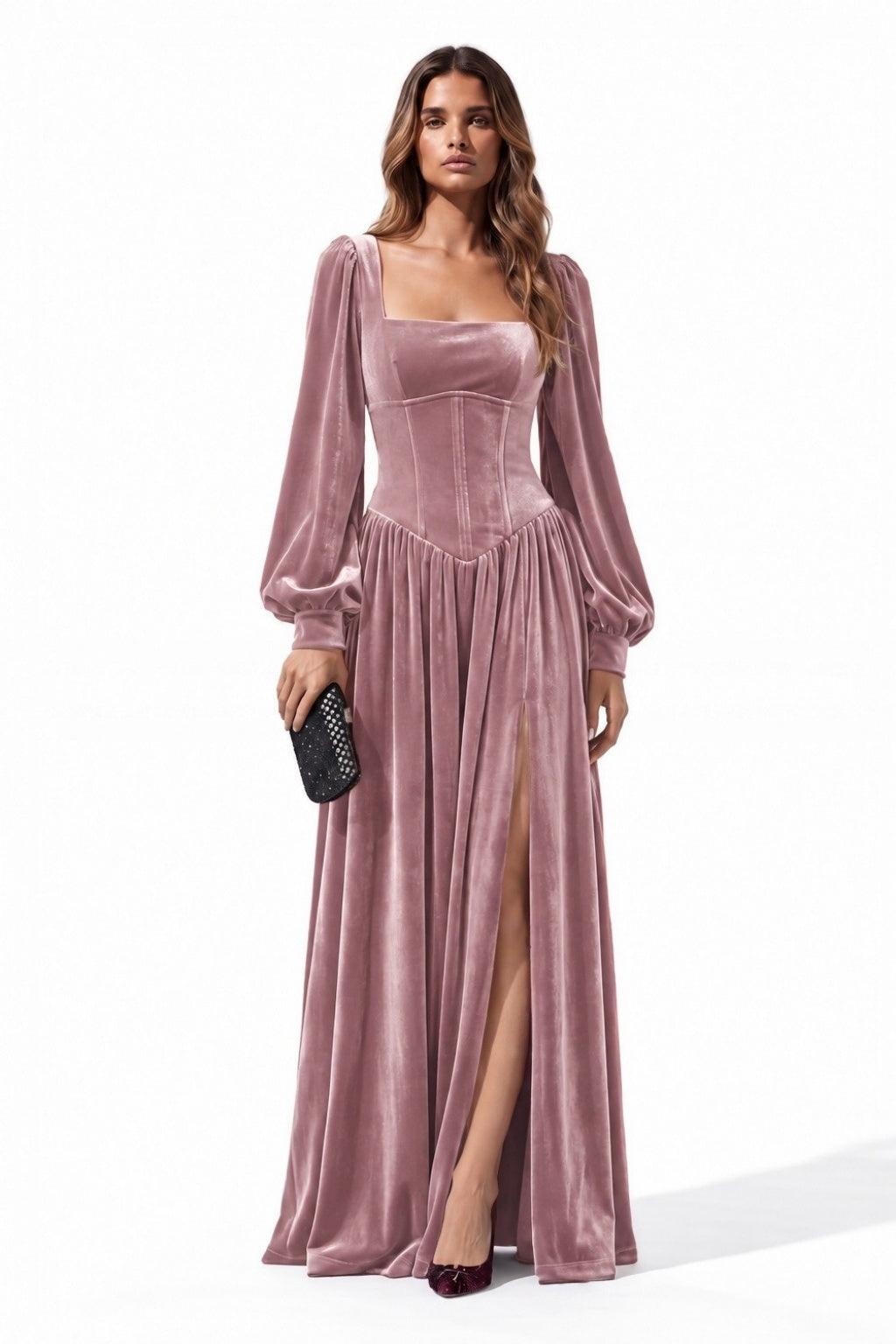 A-Line Floor Length Velvet Special Occasion Dress CS1085 - Dusty Rose - COCOMELODY