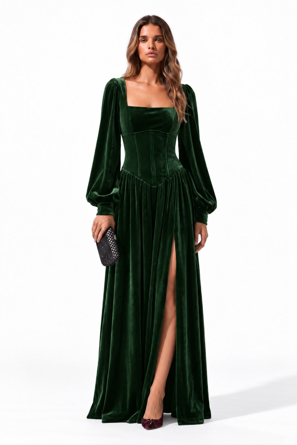 A-Line Floor Length Velvet Special Occasion Dress CS1085 - Emerald - COCOMELODY